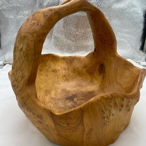 Natural Burled Wood Handled Decorative Vintage Basket